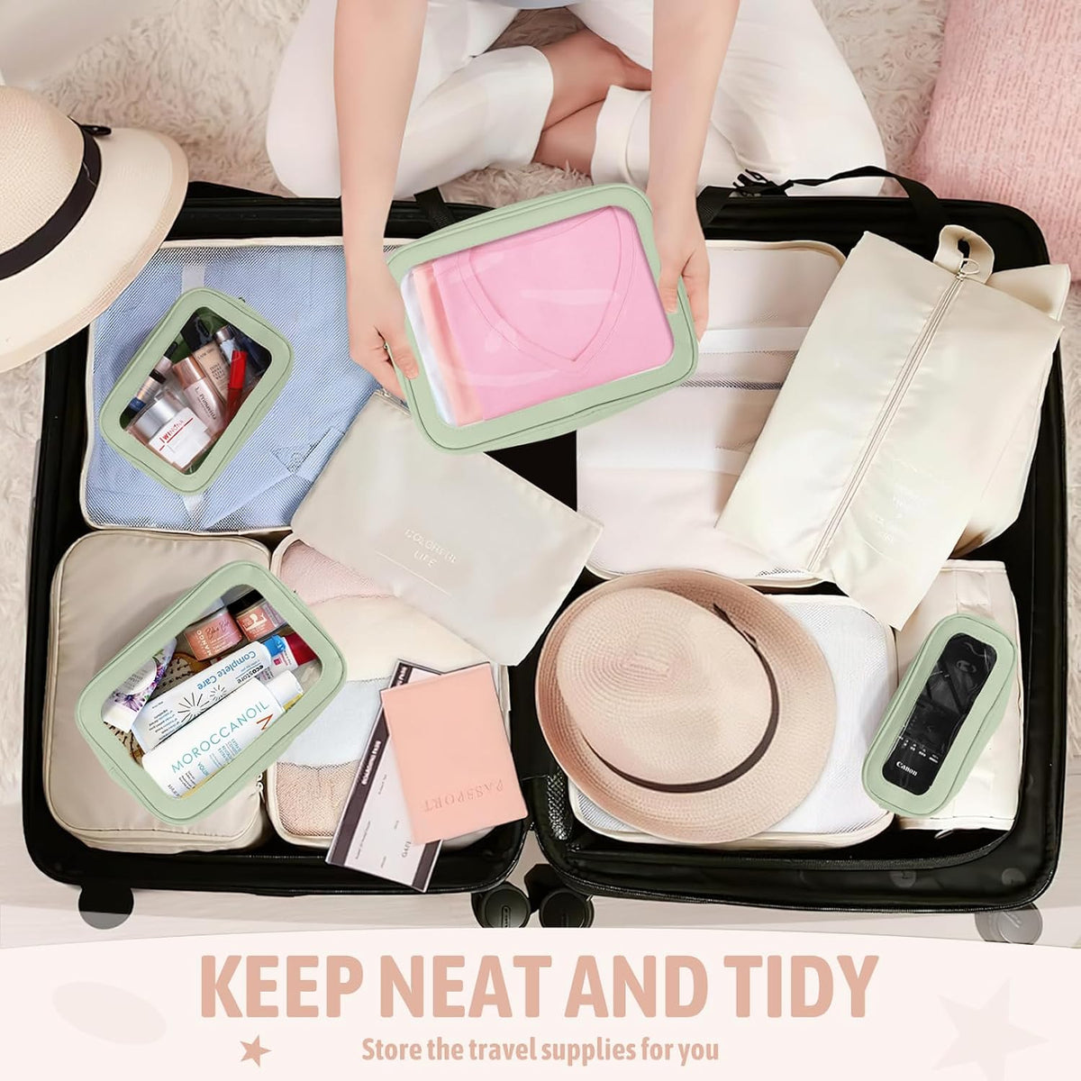 YOPCDJ 5PCS Diaper Bag Organizer Pouch Set, TSA Approved Toiletry Bag,Clear Waterproof TPU Makeup Bag Set Travel Organizer Bags for Women and Kids