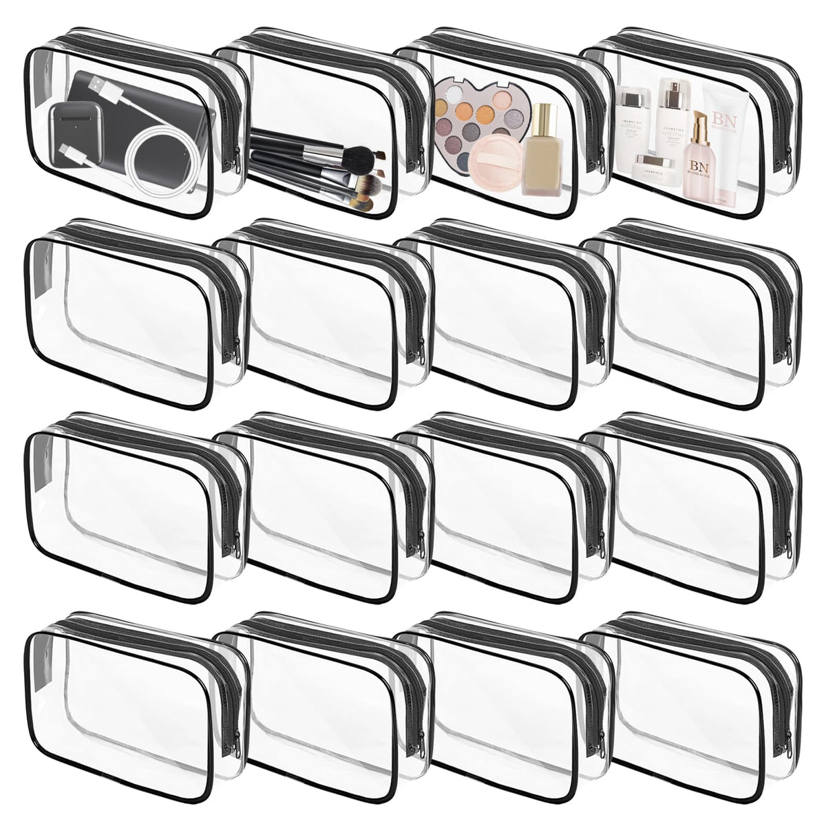 16 Pieces Clear Makeup Bags Bulk, TSA Approved Toiletry Bag for Travel, PVC Waterproof Cosmetic Pouches Clear Pouch with Zipper for Men and Women Carry-on Travel Essentials Cosmetic Bags (White-M)