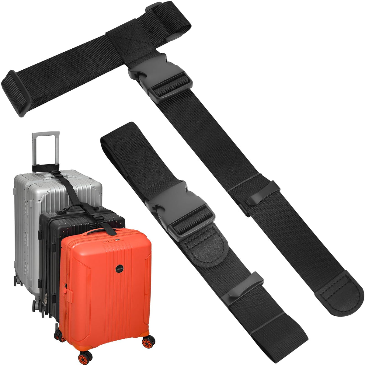 BILIONE 4 Pack Luggage Connector Straps,Connect 3 Suitcases & Add A Bag