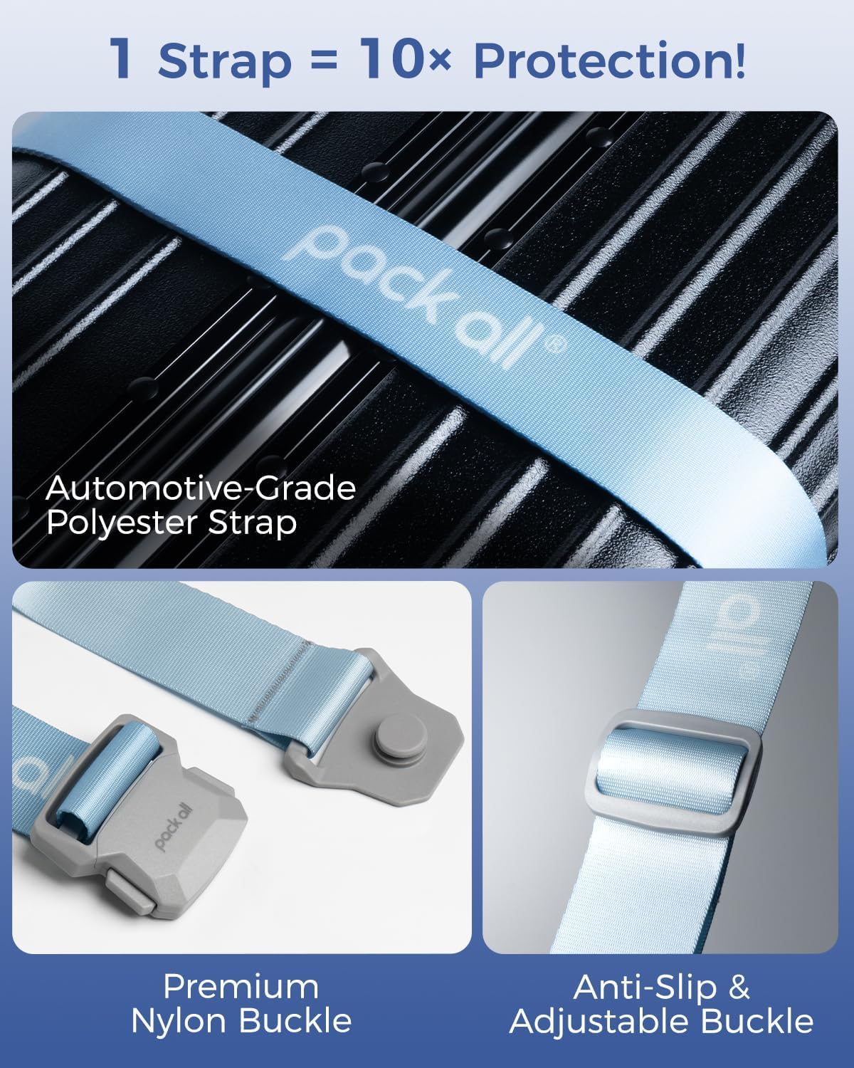 pack all Magnetic Quick-Release Luggage Strap, Fits 18-32 Inch Suitcases