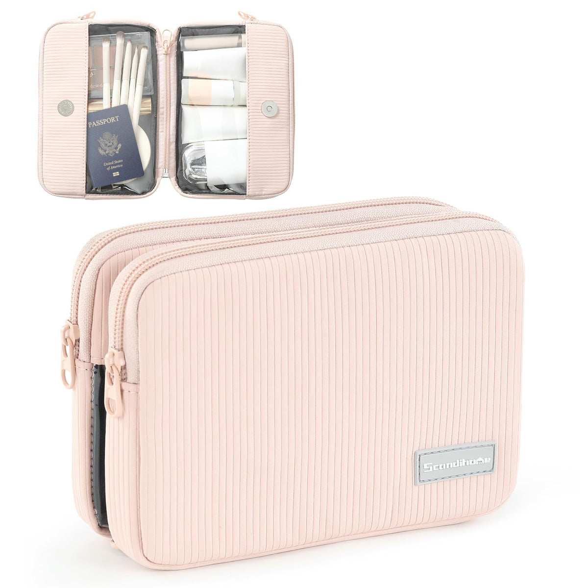 Rectangle Double Detachable Travel Pouch, 2-in-1 Two-Sided Makeup Bag for Women, Clear-Side Cosmetic Organizer for Beauty, Tech Accessories and Travel Essentials