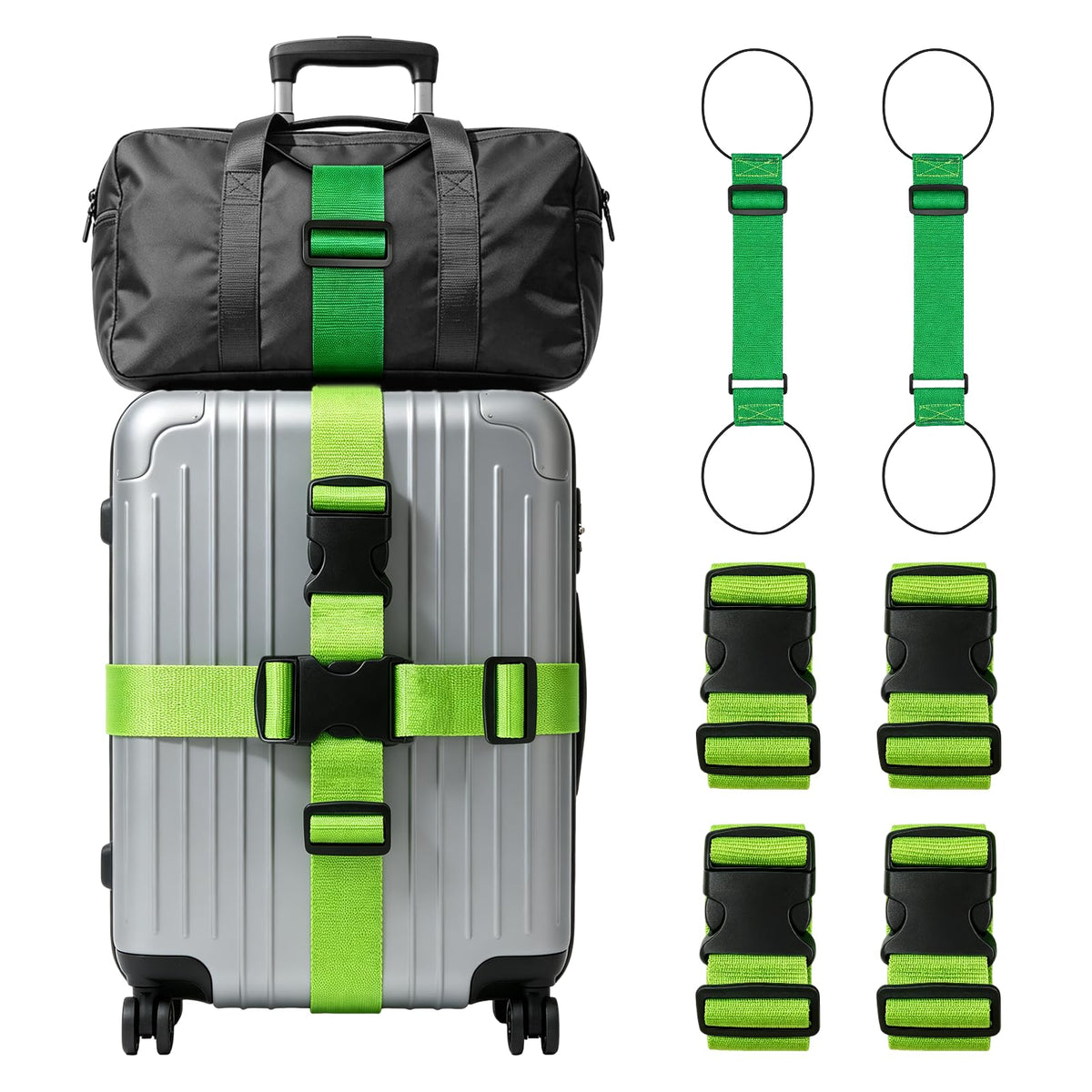 4-Pack Luggage Straps for Suitcases with 2 Connector Strap