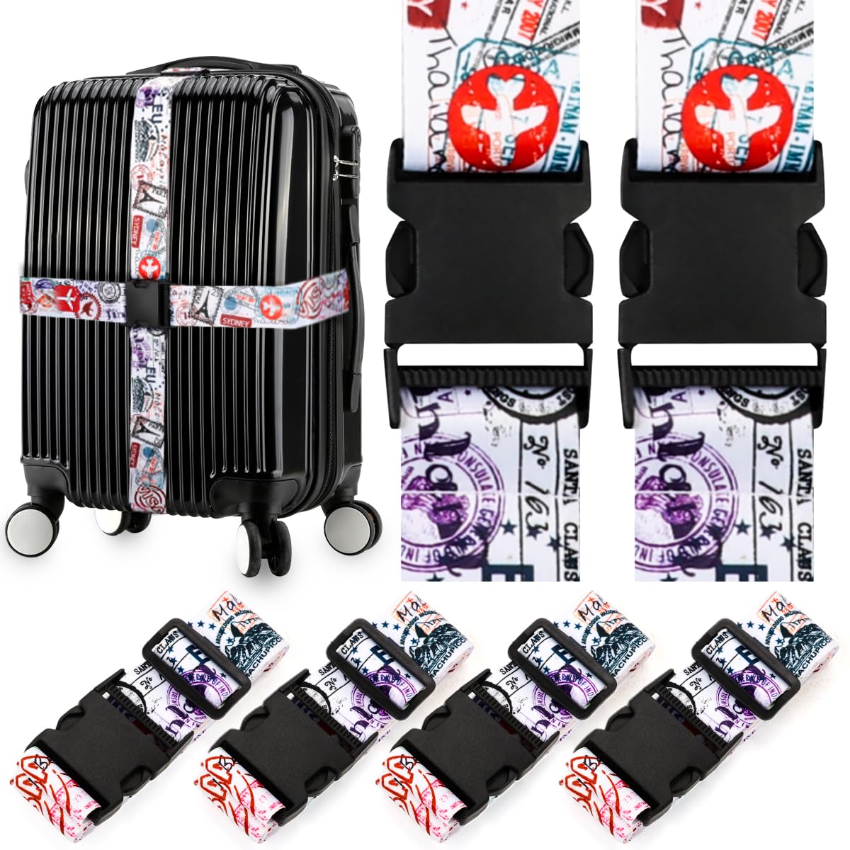 4 Pack Luggage Straps for Suitcases Adjustable Luggage Belt Suitcase Strap Travel Bag Accessories (Scales of Dragon(4 Pack))