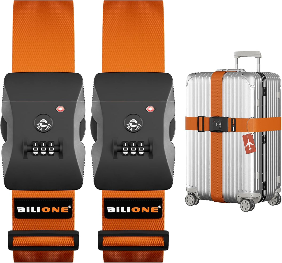 BILIONE Luggage Straps TSA Approved, Suitcase Belt with TSA Lock (2PCS)