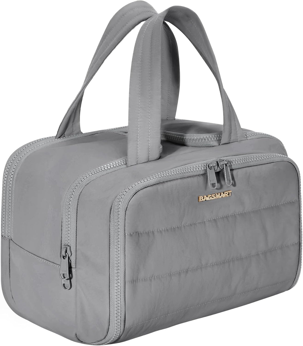 BAGSMART Travel Toiletry Bag, Lightweight Large Wide-open Travel Bag for Women, Puffy Cosmetic Makeup Bag Organizer with Handle for Accessories,Essentials, Toiletries, Black