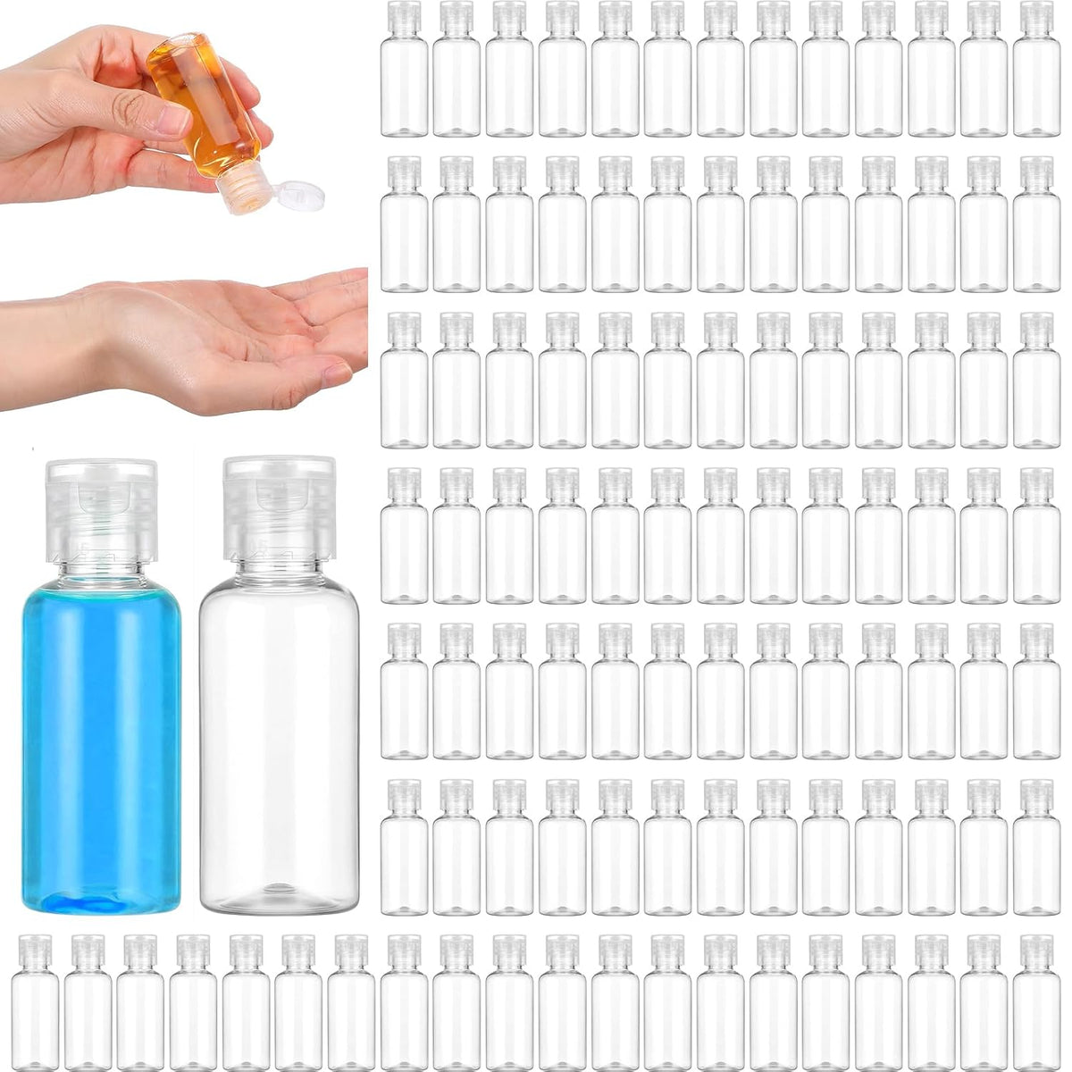100 Pack 1 oz Travel Bottles, 30ml Clear Plastic Travel Size Containers with Flip Cap - Leak Proof Refillable Empty Bottles for Toiletries, Lotion & Cosmetics
