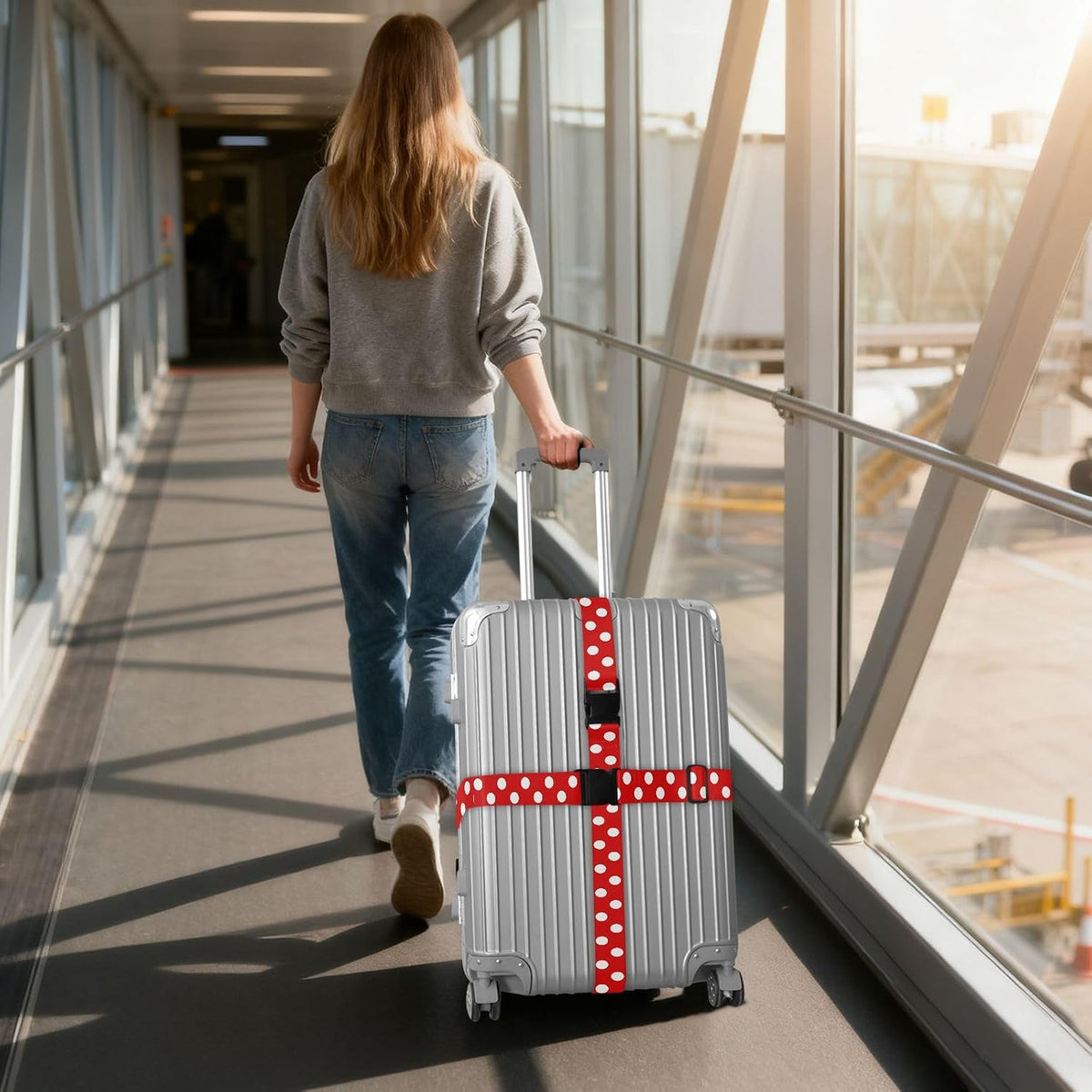 Red White Polka Dot Luggage Straps for Suitcases Luggage Belt Suitcase Strap with Buckles Packing Travel Adjustable 2 Pack