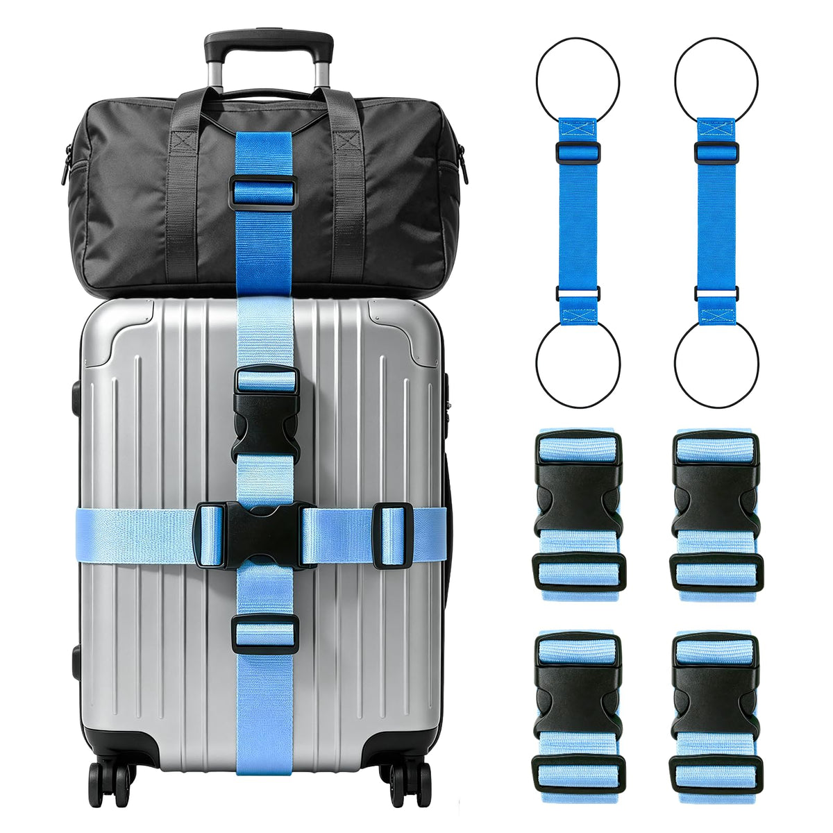 4-Pack Luggage Straps for Suitcases with 2 Connector Strap