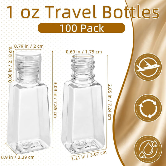 100 Pack 1 Oz Travel Plastic Bottles, Empty Bottles with Flip Cap