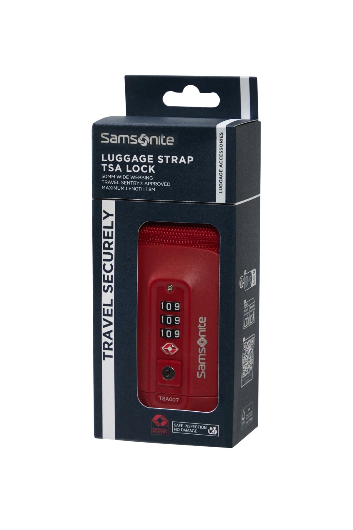 Samsonite - TSA Lock Luggage Strap, Red, 102 cm, Luggage strap with TSA lock