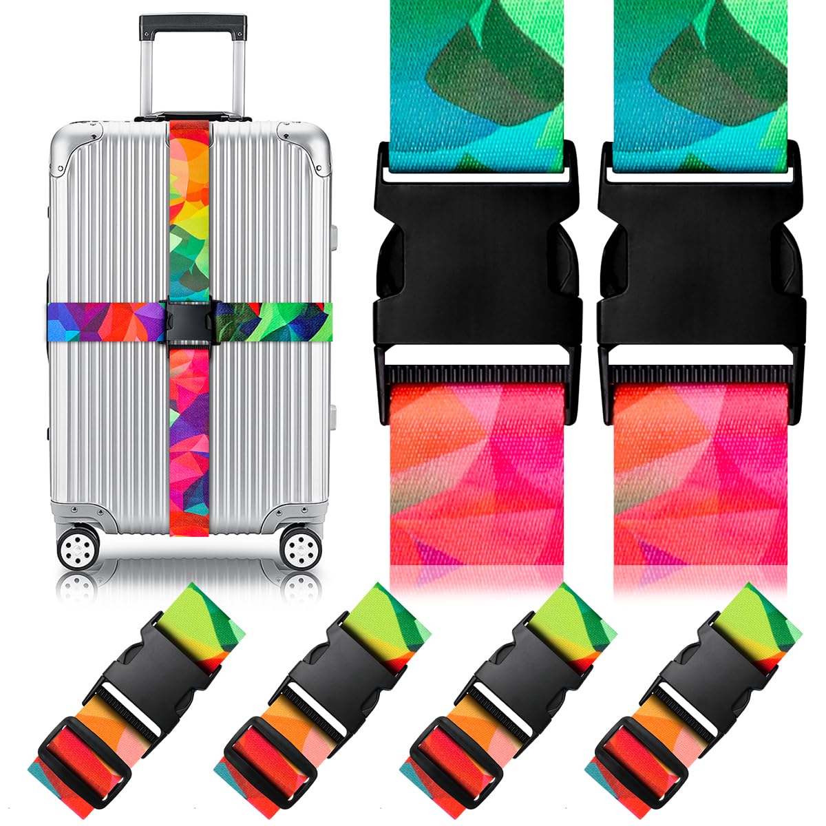 4 Pack Luggage Straps for Suitcases Adjustable Luggage Belt Suitcase Strap Travel Bag Accessories (Scales of Dragon(4 Pack))