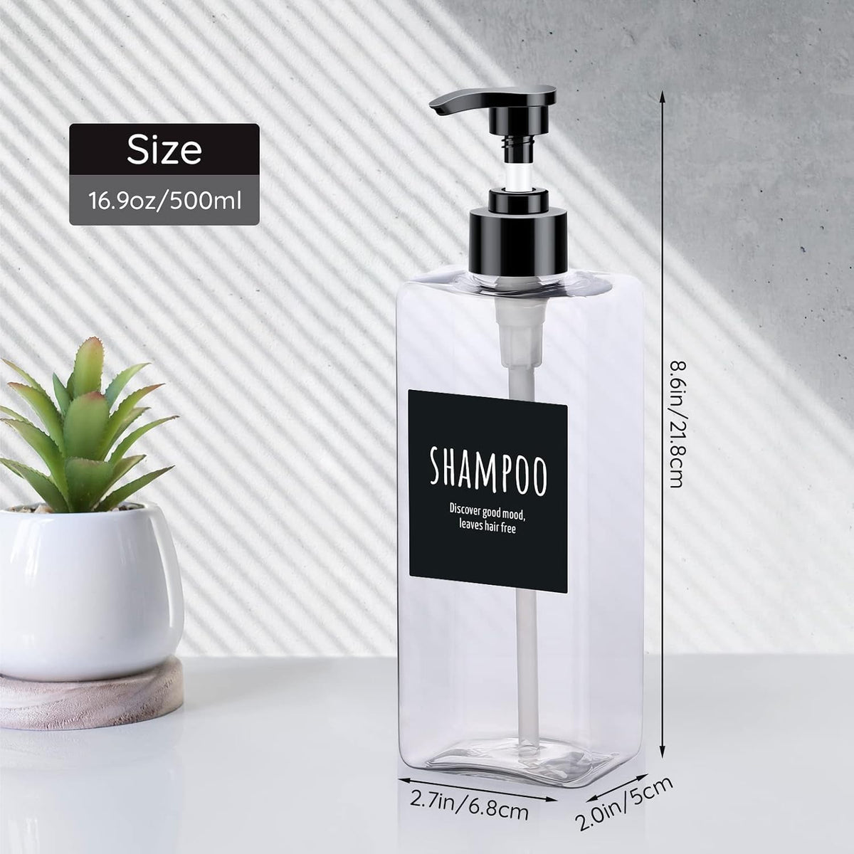 Segbeauty Shampoo Bottles, 3pcs 16.9oz Empty Refillable Pump Dispenser with Labels, 500ml Plastic Reusable Press Lotion Containers for Bathroom Hotel Liquid Soap Body Wash Hand Soap Conditioner Clear