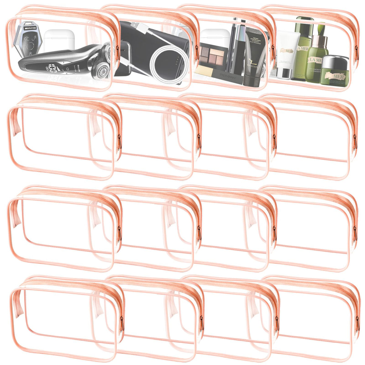 16 Pieces Clear Makeup Bags Bulk, TSA Approved Toiletry Bag for Travel, PVC Waterproof Cosmetic Pouches Clear Pouch with Zipper for Men and Women Carry-on Travel Essentials Cosmetic Bags (White-M)