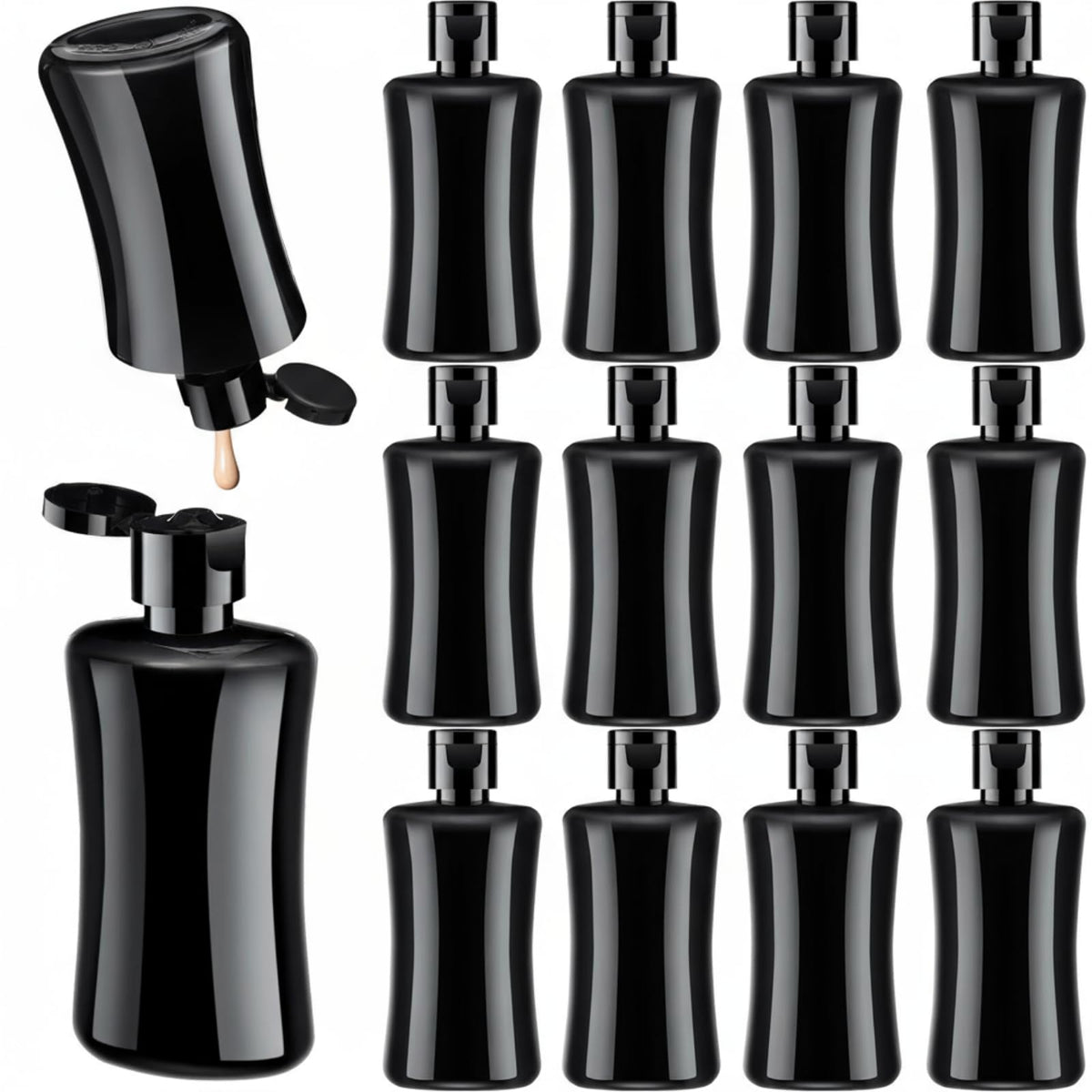 Domensi 50 Pcs 3.4 oz Black Travel Squeeze Bottles with Lids