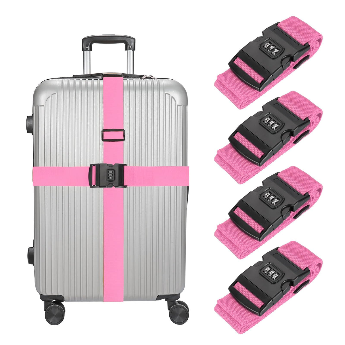 MECCANIXITY Luggage Straps with Combination Lock Adjustable Suitcase Belt Strap for Suitcase Briefcase Backpack Travel, Gray-Orange, Pack of 4