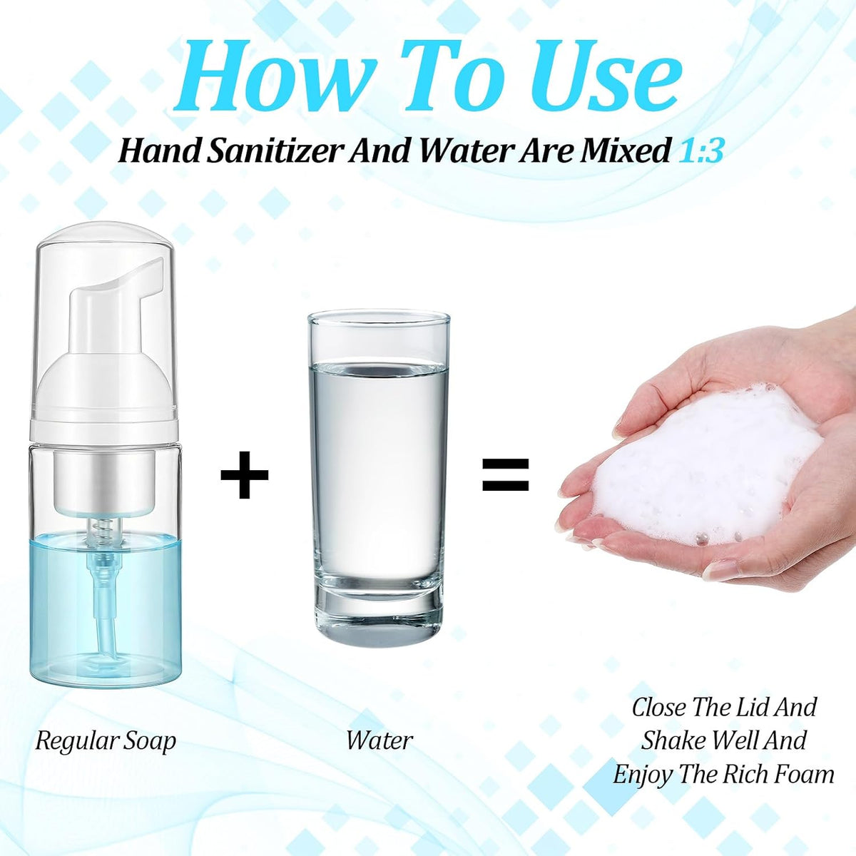 50Pcs Foam Pump Bottle 1oz Refillable Dispenser Bulk Travel Size Plastic Mini Empty Foaming Bottles 1 oz Portable Clear Foaming Pump Bottle for Lash Shampoo, Cleaning, Cosmetics (30ml)