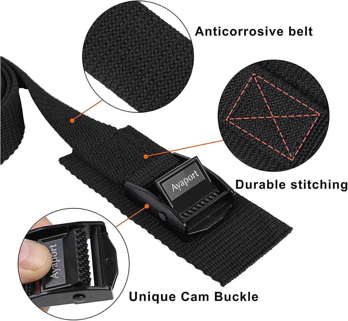 Ayaport Adjustable Lashing Straps with Buckles 1" x 6', 4 Pack