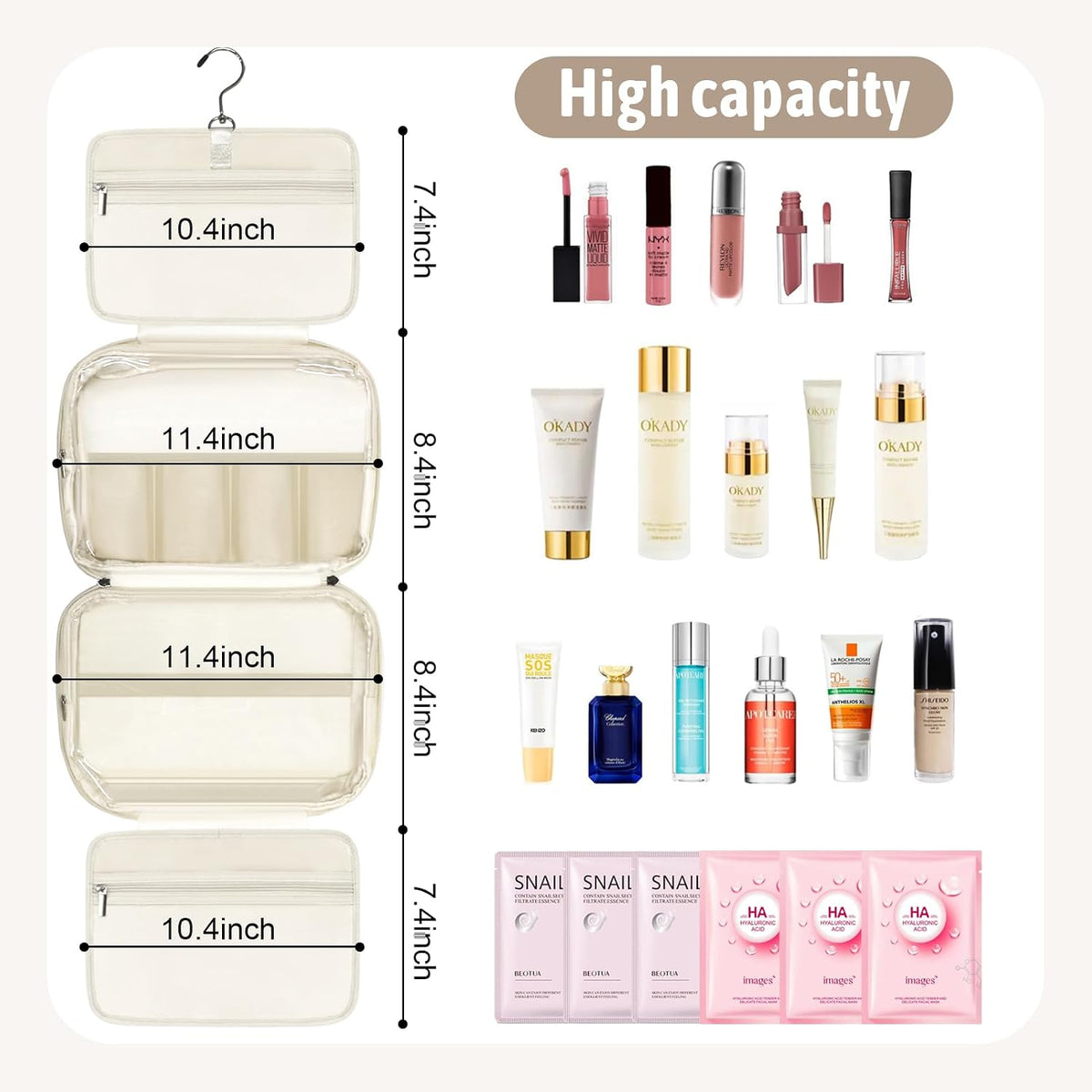 YOPCDJ PU Leather Waterproof Travel Toiletry Bag with Jewelry Organizer, Hanging Travel Bag for Toiletries,Cosmetic Bags for Women Toiletries Organizer with 4 Compartments Portable Travel Essentials