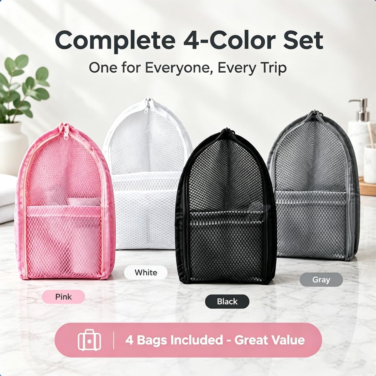Standing Toiletry Bag, 4 Pack EVA Mesh Waterproof Travel Organizer