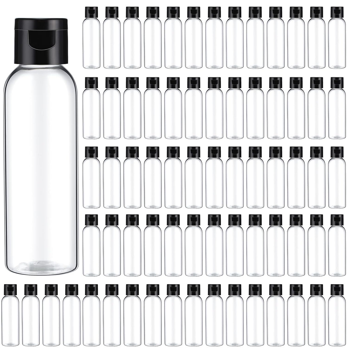 Zhehao 200 Pcs 2 oz Clear Plastic Empty Bottles with Lids(Black Cap)