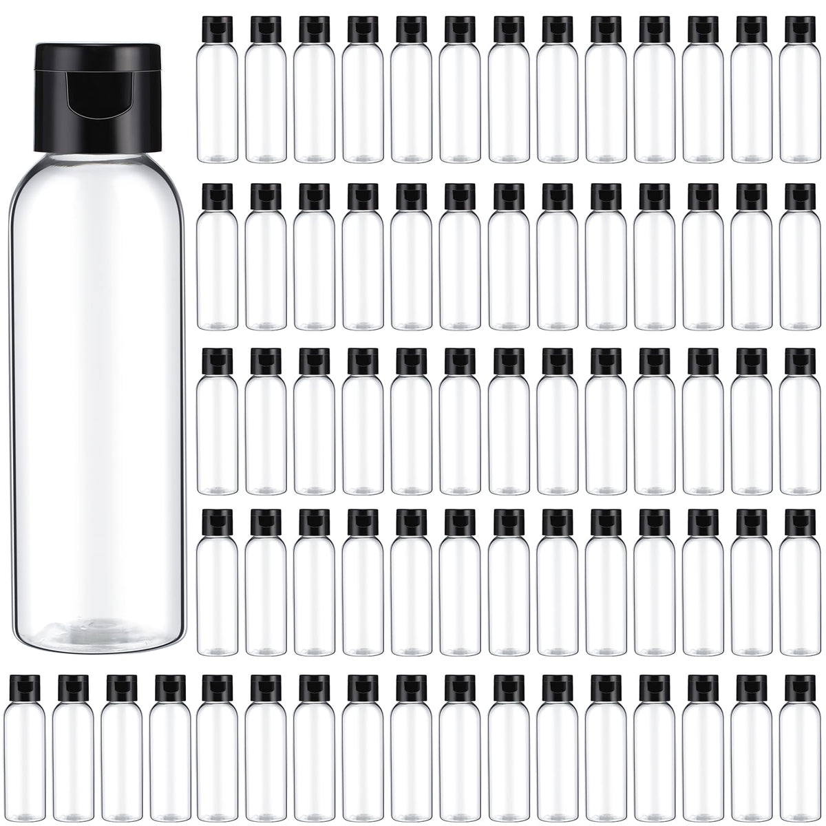 Zhehao 200 Pcs 2 oz Clear Plastic Empty Bottles with Lids(Black Cap)
