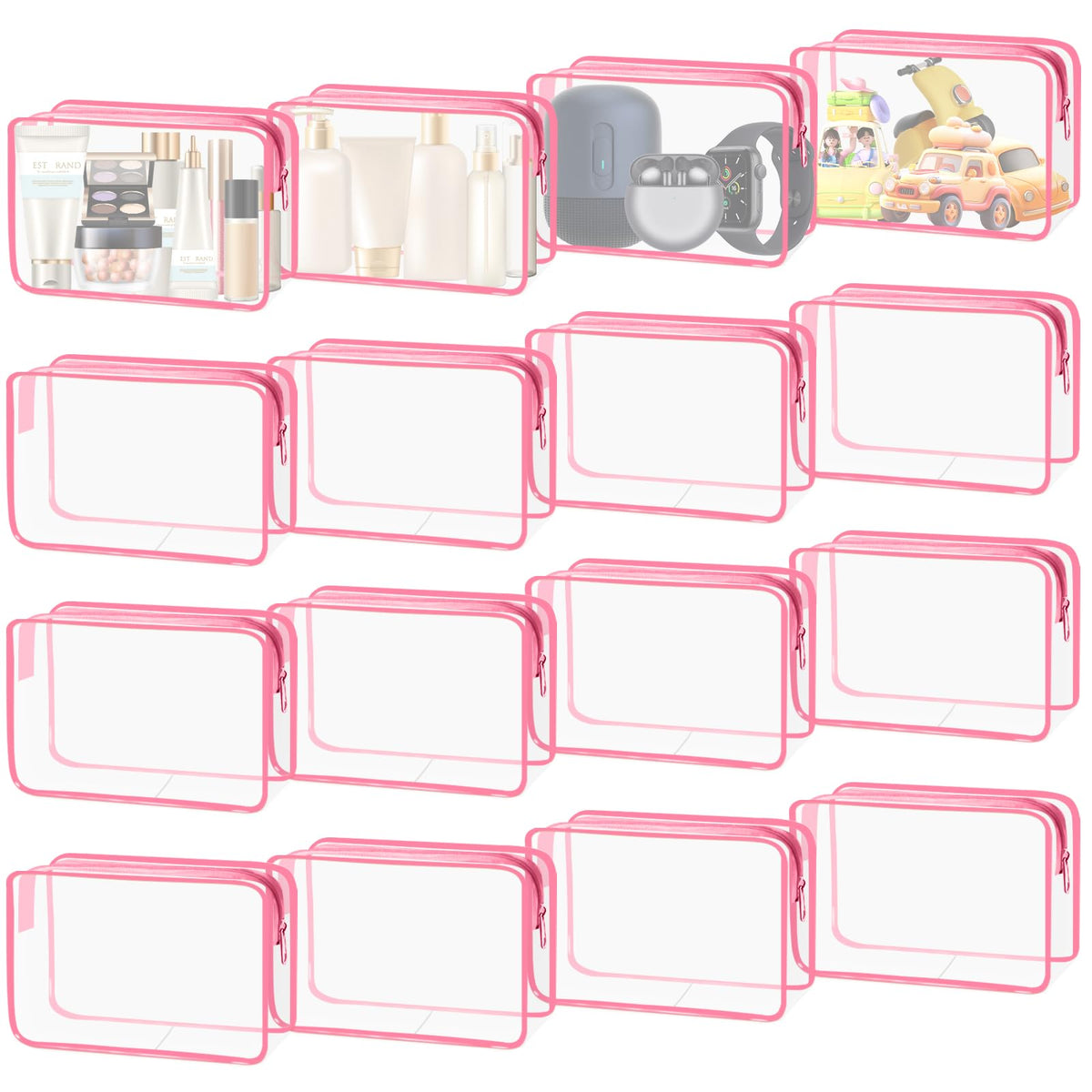 16 Pieces Clear Makeup Bags Bulk, TSA Approved Toiletry Bag for Travel, PVC Waterproof Cosmetic Pouches Clear Pouch with Zipper for Men and Women Carry-on Travel Essentials Cosmetic Bags (White-M)