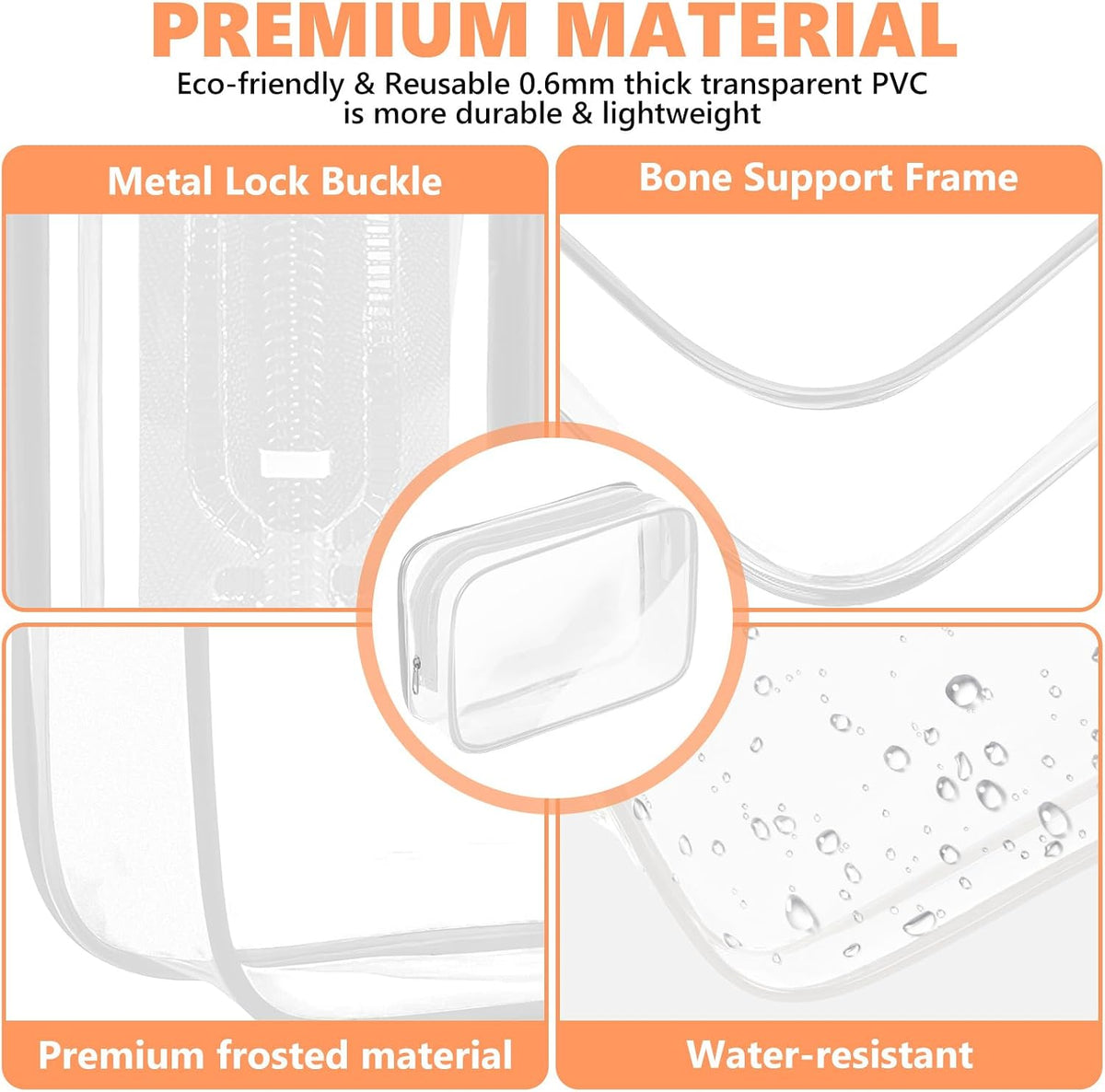 AURUZA Clear Makeup Bag,Portable Travel Toiletry Bags with Zipper, TSA Approved Clear Organizer Bags, PVC Cosmetic Pouch for Airport Airline Compliant