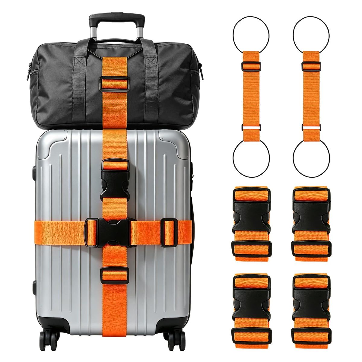 4-Pack Luggage Straps for Suitcases with 2 Connector Strap