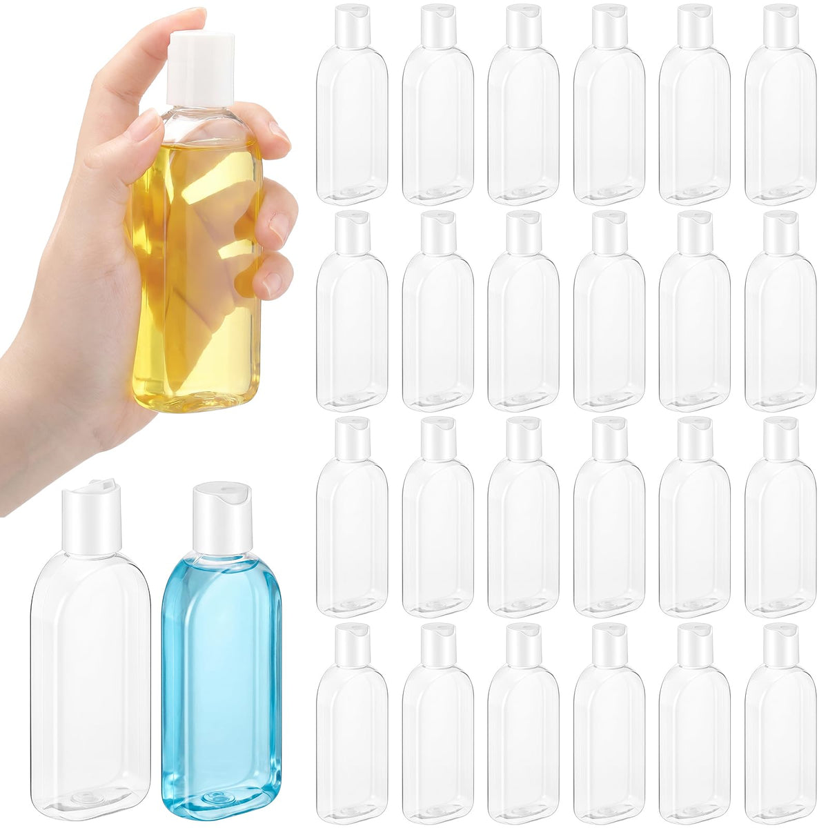 Domensi 24 Pcs Plastic Travel Bottles for Toiletries, 6.8oz, White