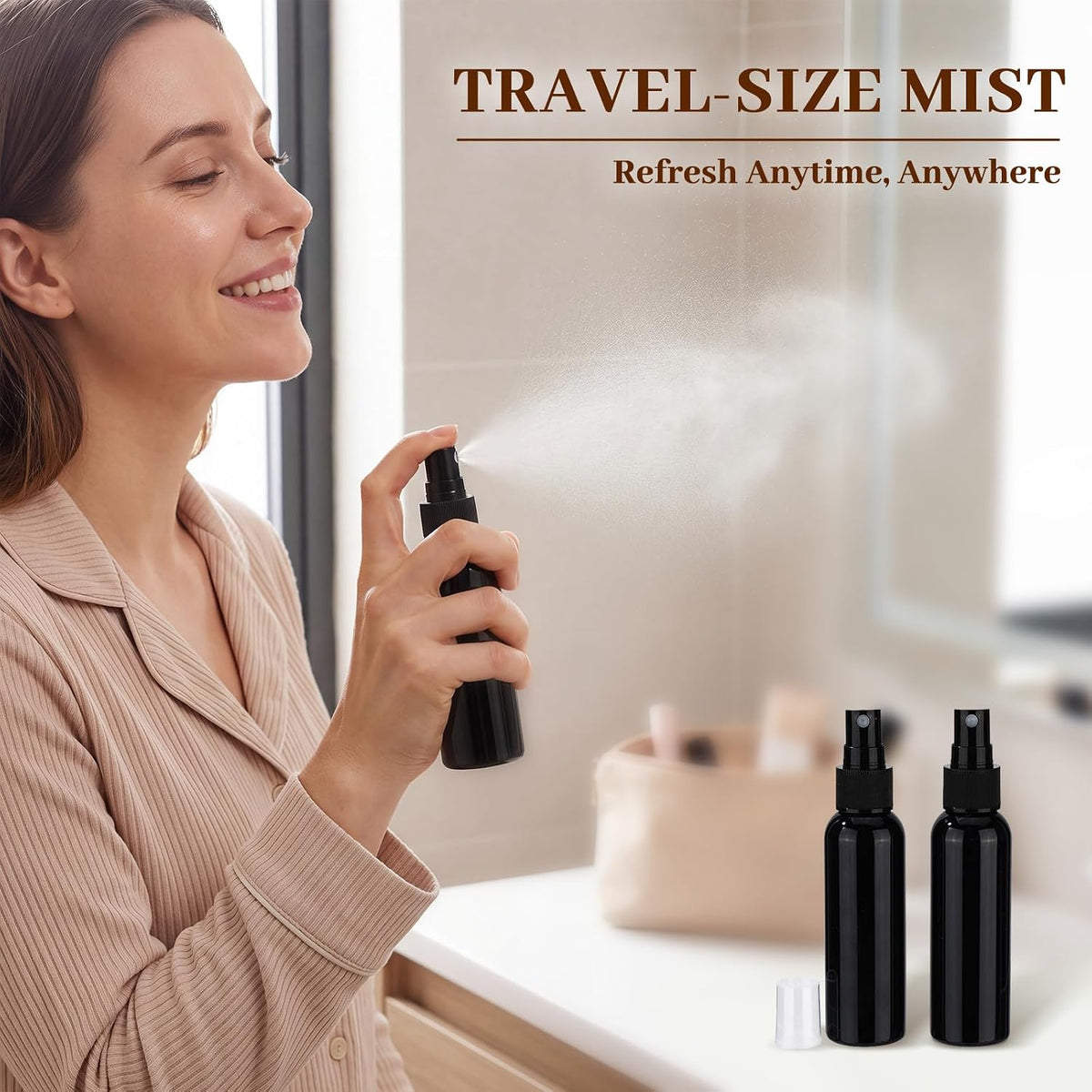 Nuogo 100 Pack 2 Oz Plastic Mini Travel Spray Bottles,Black