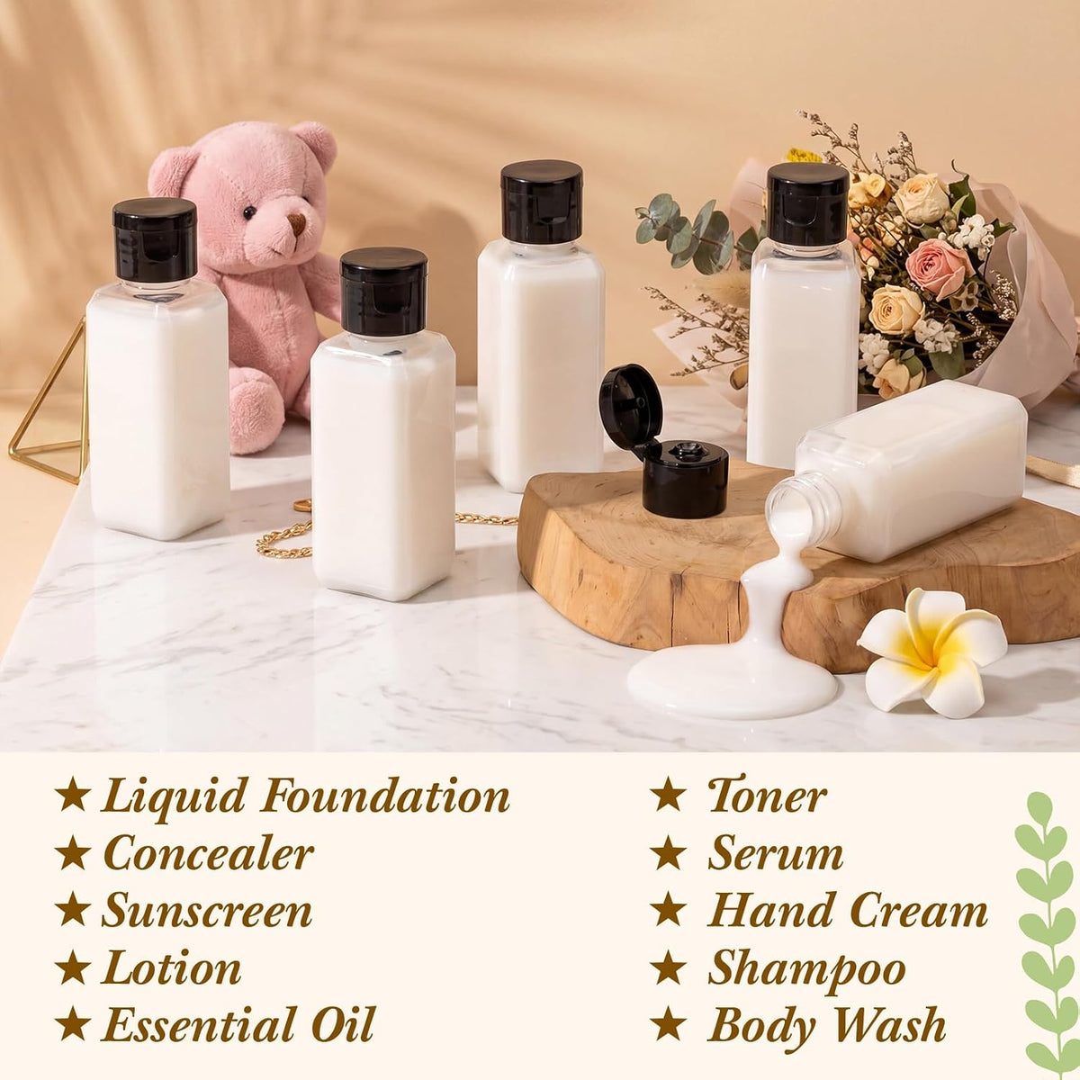 Mimorou 150 Pcs 2oz Travel Bottles Bulk Square Bottle for Toiletries