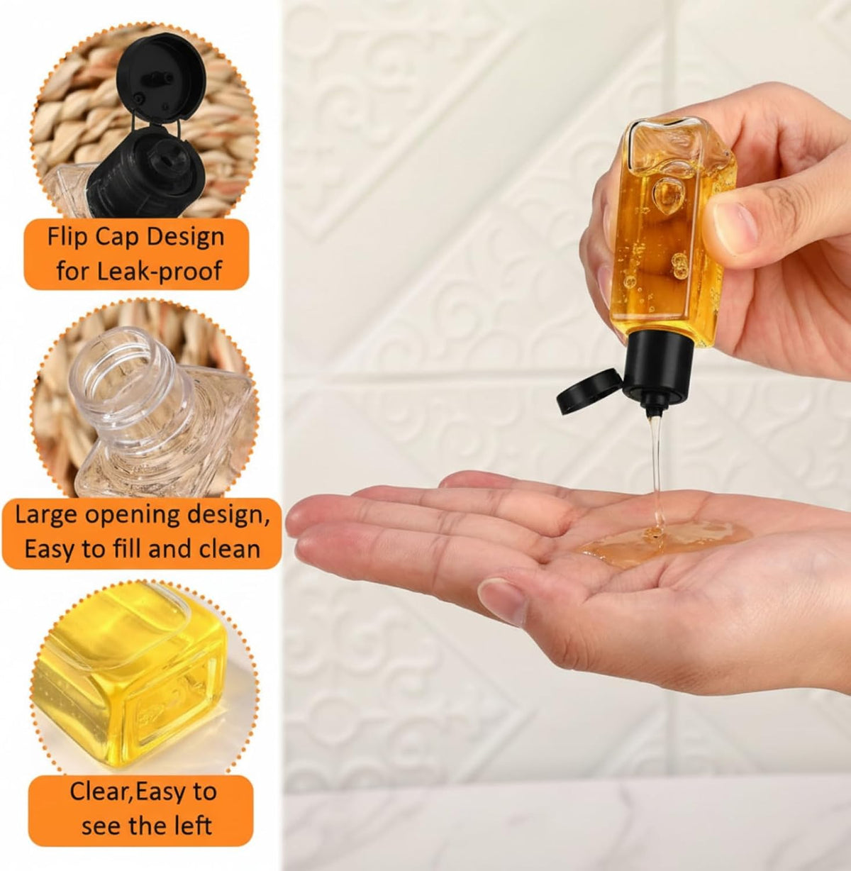 LemonRoad 150 Pcs 1 oz Travel Bottles Flip Cap Empty Bulk, Black Lid