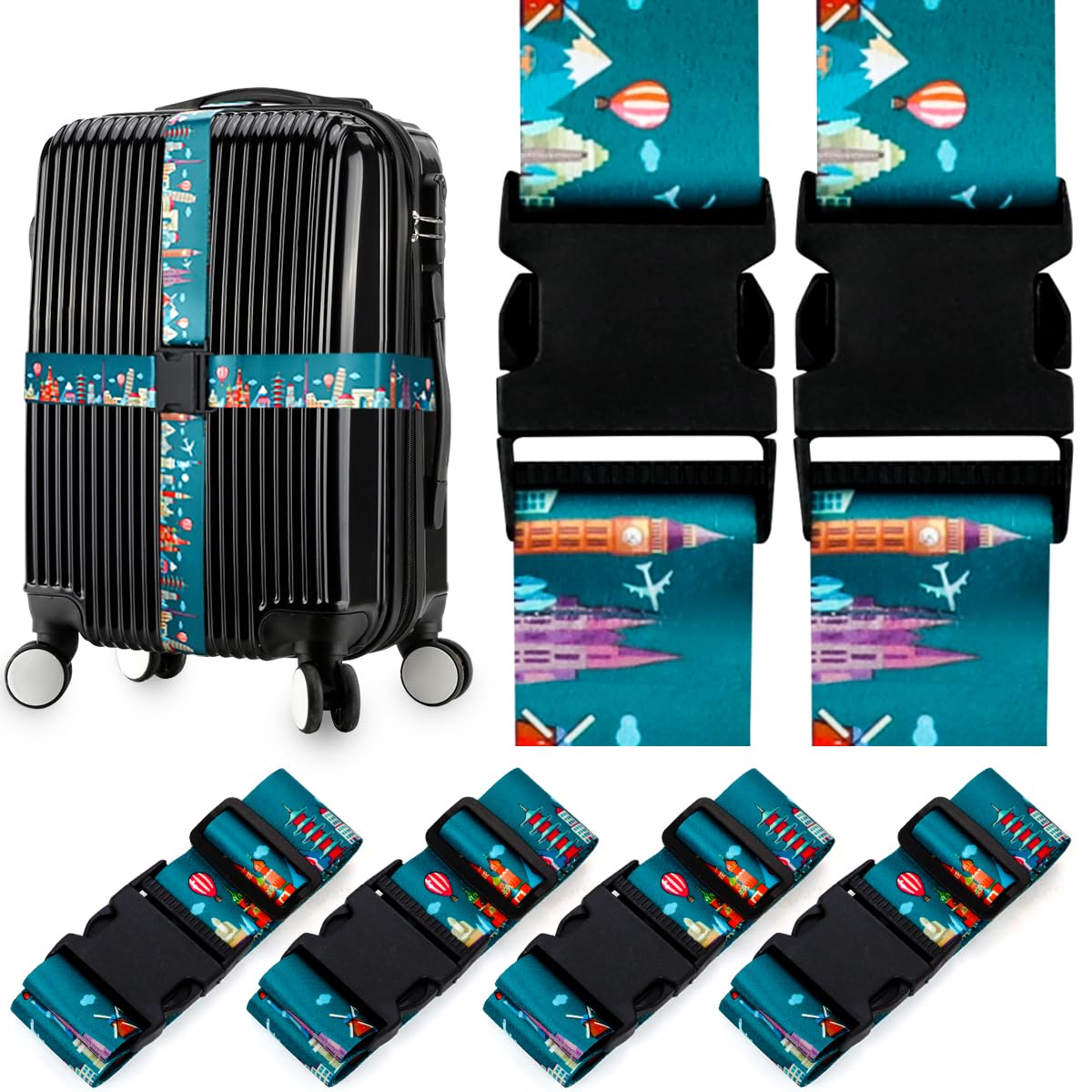 4 Pack Luggage Straps for Suitcases Adjustable Luggage Belt Suitcase Strap Travel Bag Accessories (Scales of Dragon(4 Pack))