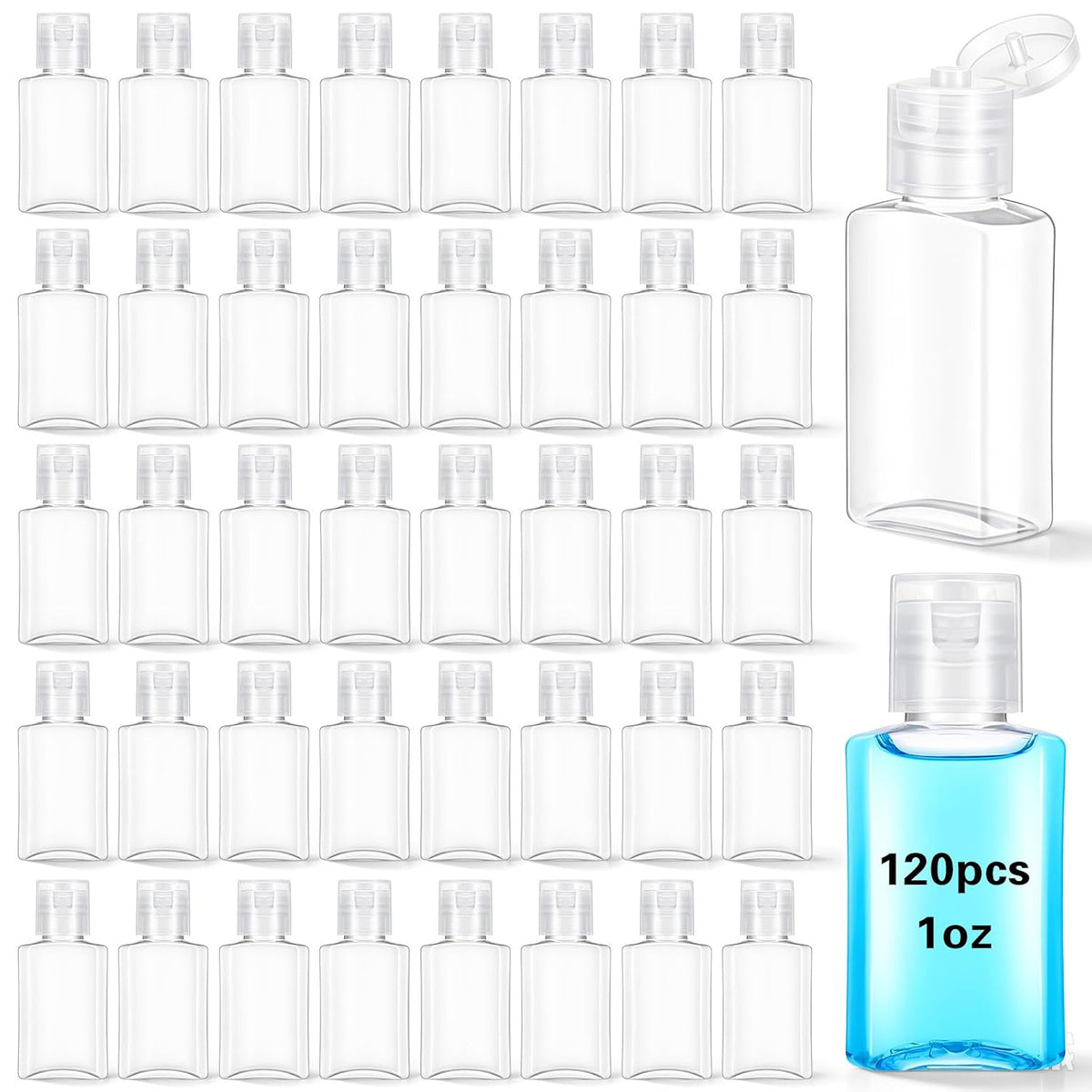 120 Pack 1 oz Empty Travel Bottles, Refillable Flip Cap for Lotion Shampoo