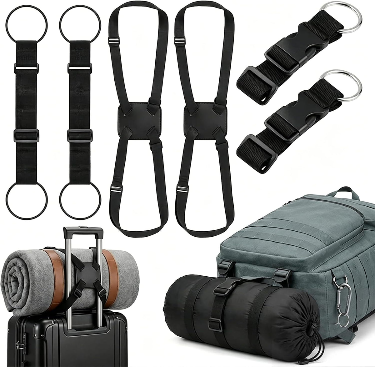 6 Pcs Travel Luggage Straps for Suitcases, Add a Bag Gear Connector Set