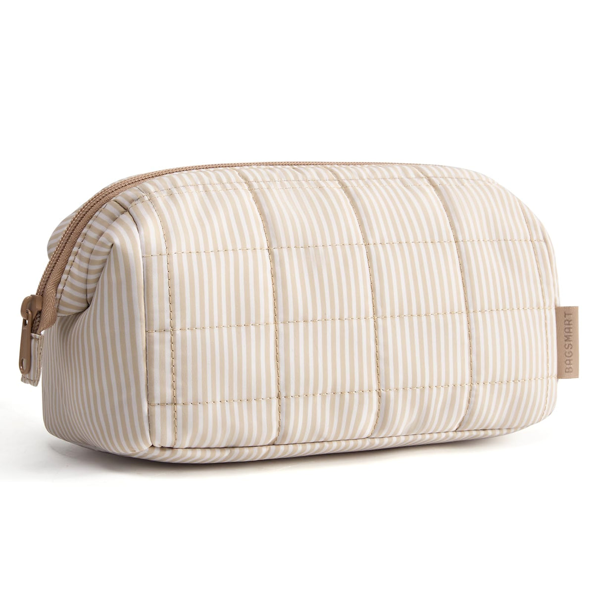 BAGSMART Makeup Bag Travel Toiletry Bag, Wide-open Zipper Pouch, Greige