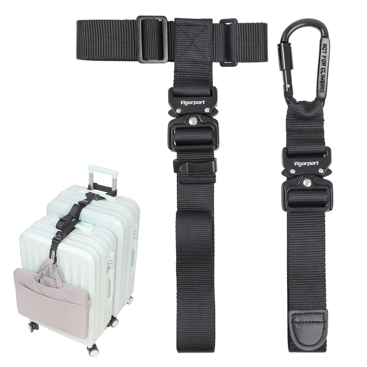 Vigorport Luggage Straps, Straps for Suitcase, Add A Bag Adjustable Luggage Accessories with Carabiner for Connect Your 2 Suitcases, Bag Straps for Luggage