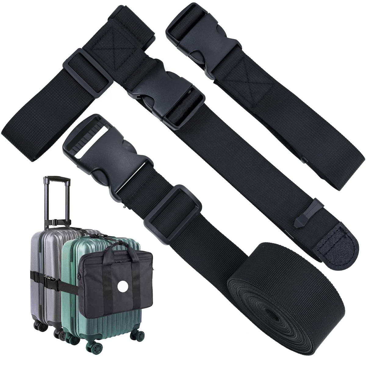 Luggage Straps for Suitcases - 4 pcs Travel Accessories, Heavy Duty Adjustable Suitcase Straps with Add a Bag Strap, Multi-Suitcase Luggage Connector Straps (Luggage Scale + 3 Pack Luggage Belt)