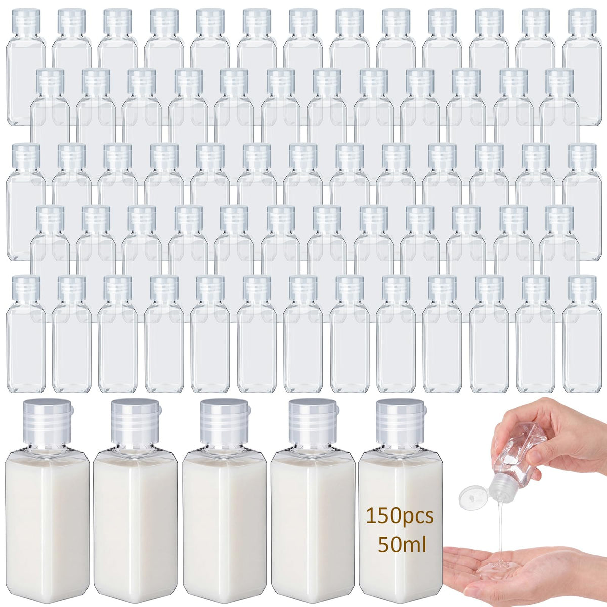 Mimorou 150 Pcs 2oz Travel Bottles Bulk Square Bottle for Toiletries