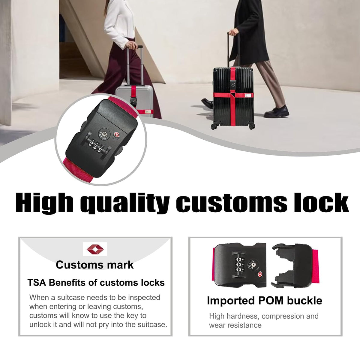 Luggage Straps TSA Approved with Lock,Suitcase Straps with Tags(Red 2 Pack)