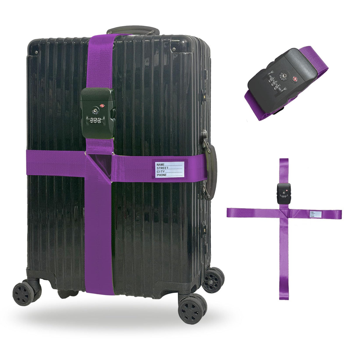 Luggage Straps TSA Approved with Lock,Suitcase Straps with Tags(Red 2 Pack)