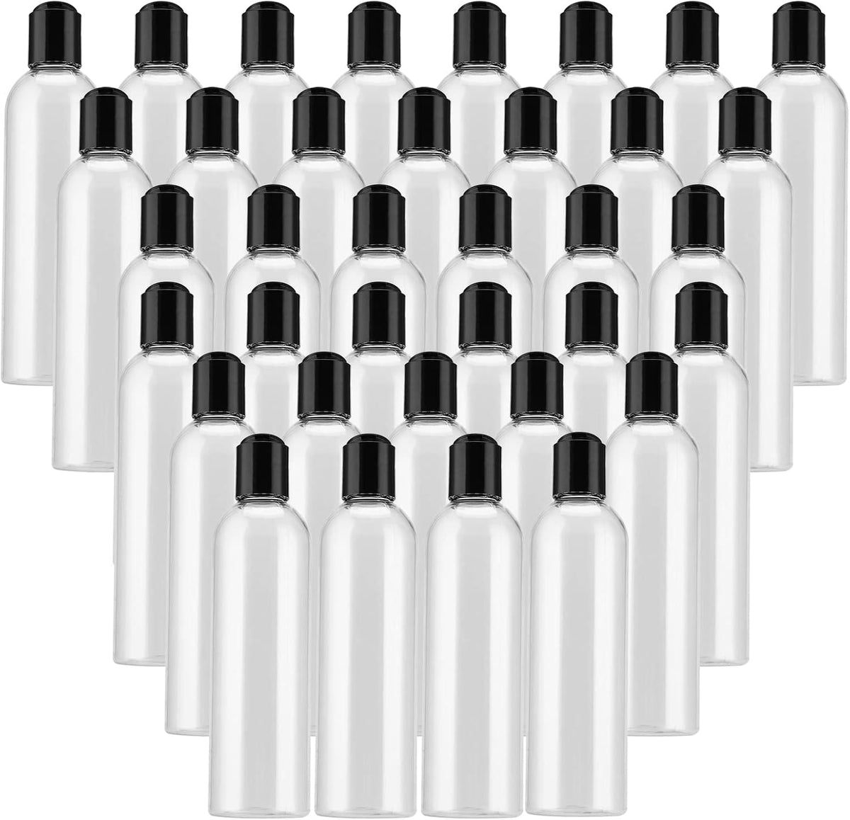 40 Pack 8 Oz Plastic Bottles with Disc Top Caps, Refillable Clear Travel Squeeze Lotion Bottles Containers with Black Bulk Disc Cap for Shampoo, Body Wash, Creams, Soap