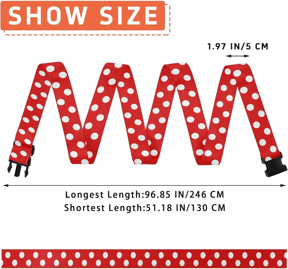 Red White Polka Dot Luggage Straps for Suitcases Luggage Belt Suitcase Strap with Buckles Packing Travel Adjustable 2 Pack