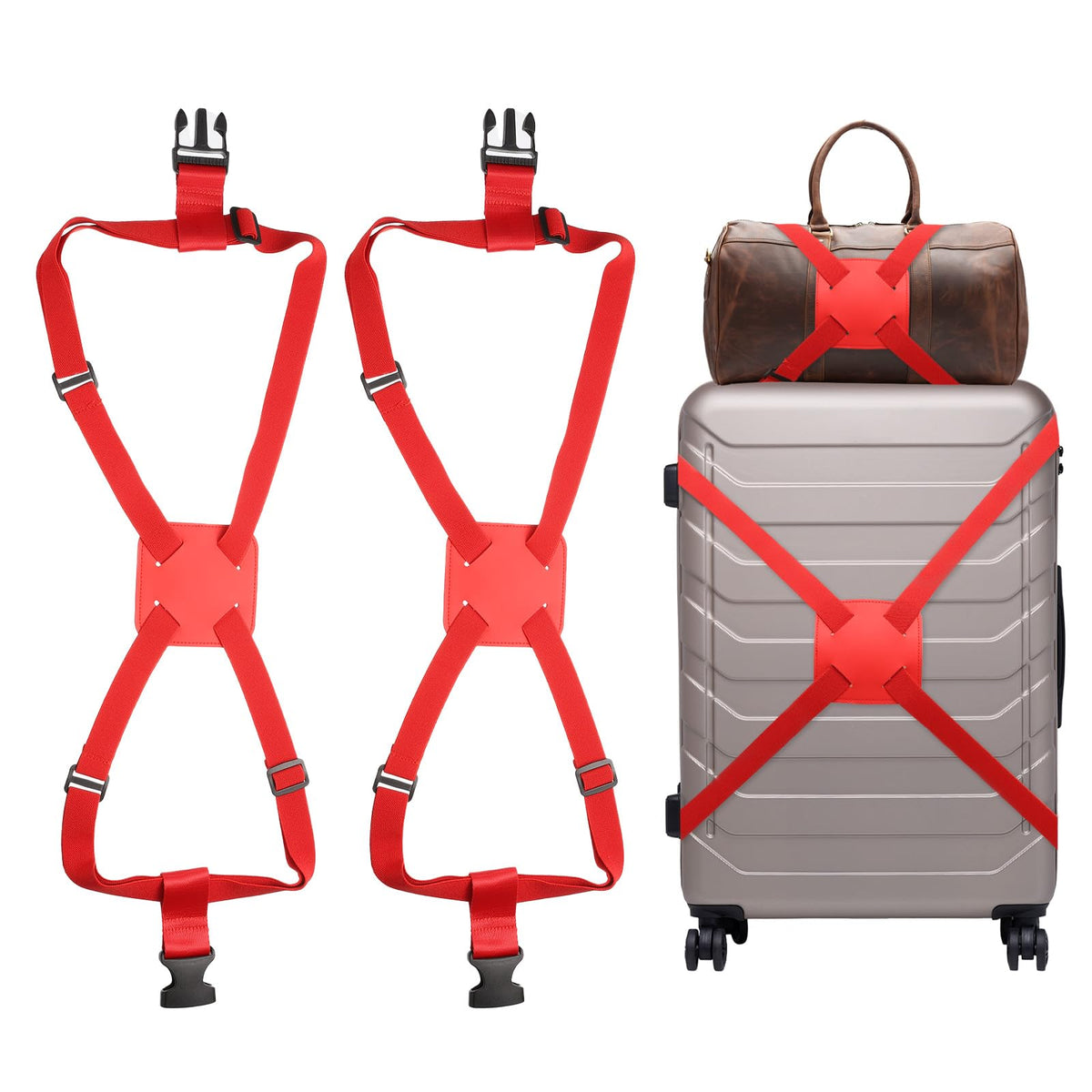 uxcell 2 Pcs Luggage Straps Bungees Adjustable Luggage Strap Buckle Carry Bag Elastic Suitcase Strap Belt Airport Travel Accessories for Travel Baggage Handbag Add Bag, Yellow