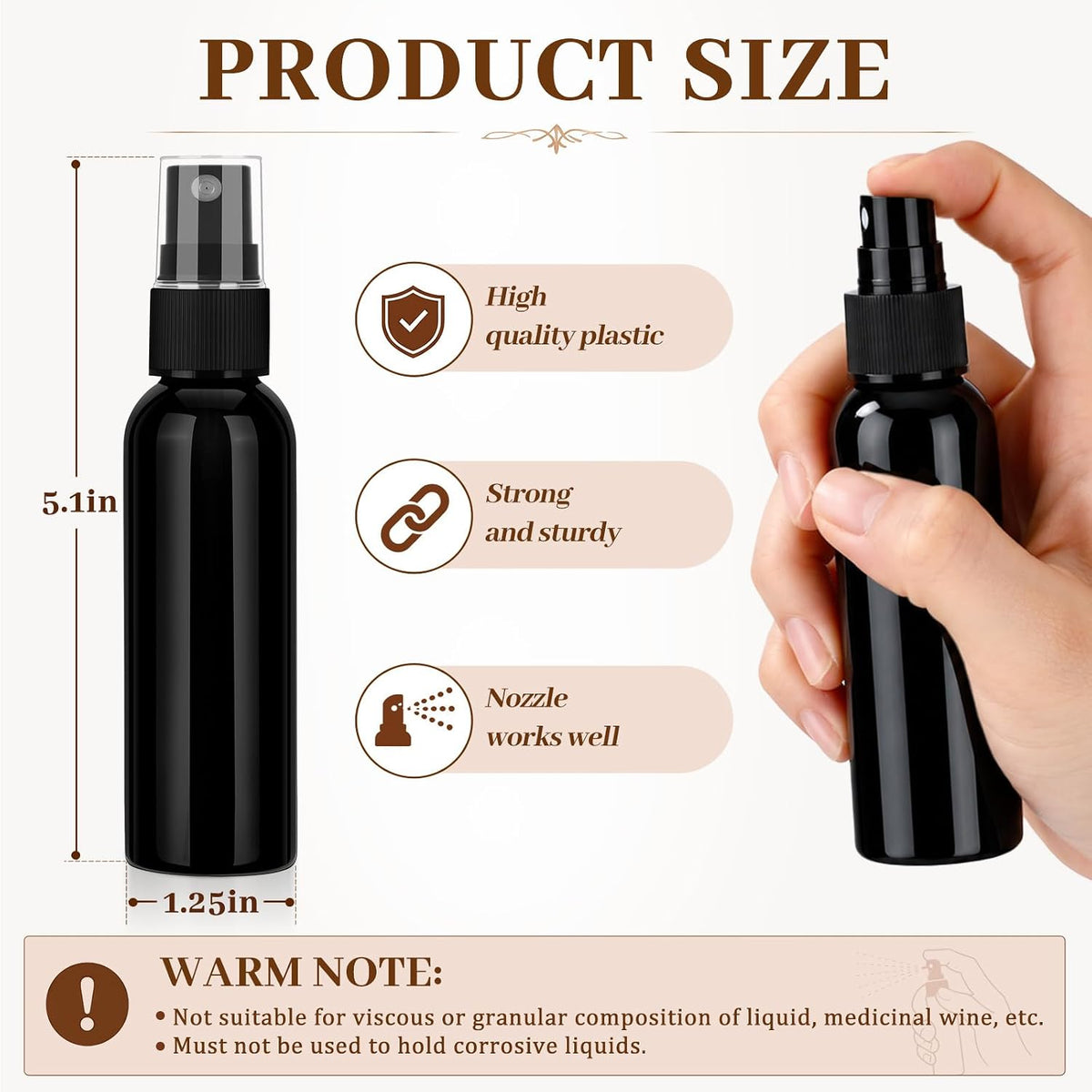 Nuogo 100 Pack 2 Oz Plastic Mini Travel Spray Bottles,Black