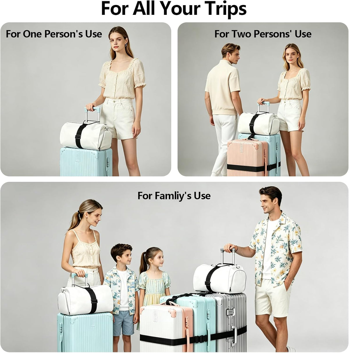5 Packs Luggage Straps for Suitcases, Connect Up to 4 Suitcases & Add a Bag