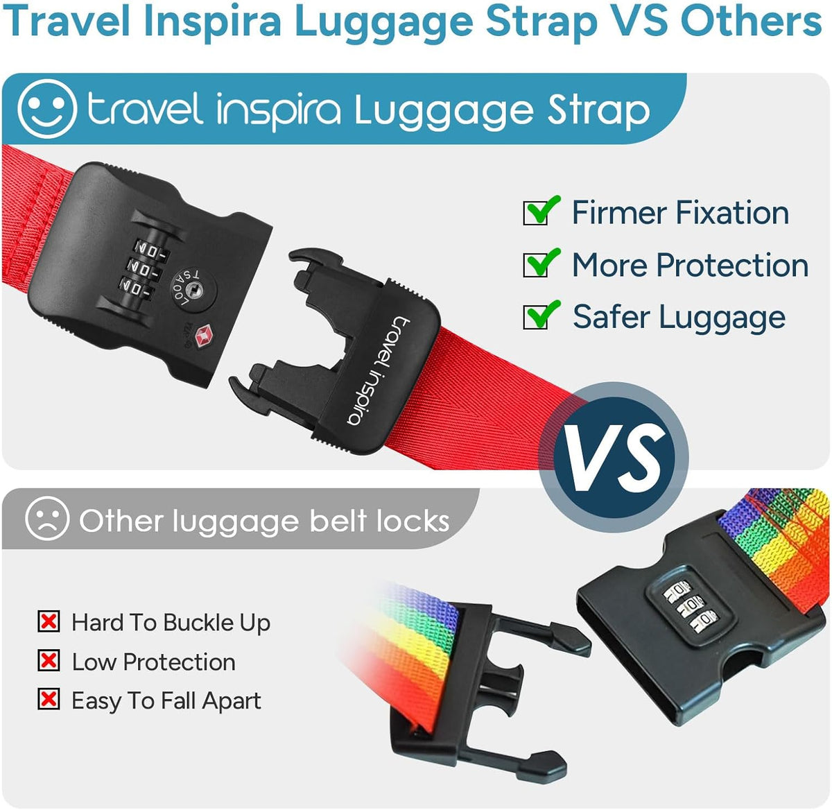 Travel Inspira Heavy Duty Luggage Straps with TSA Lock