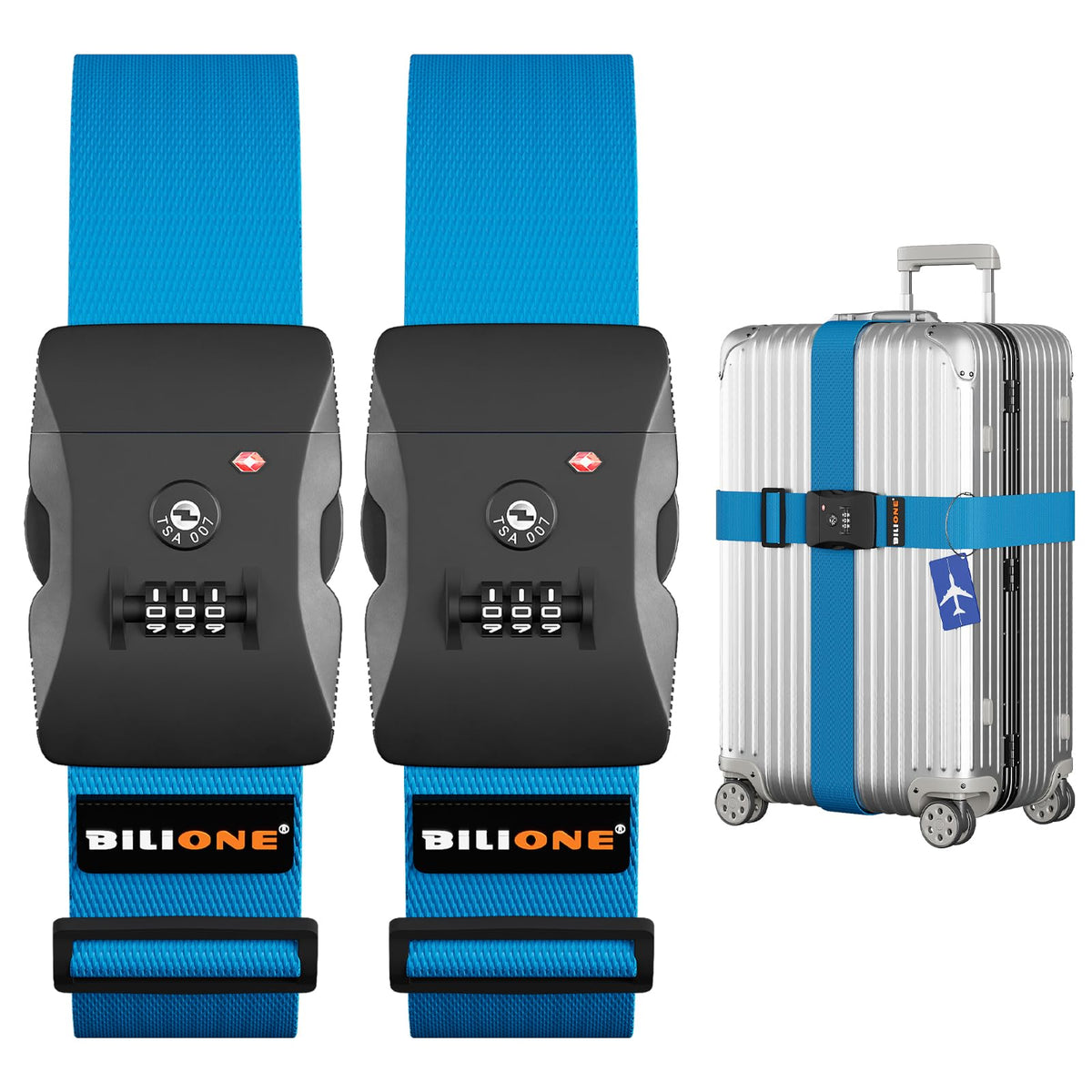 BILIONE Luggage Straps TSA Approved, Suitcase Belt with TSA Lock (2PCS)