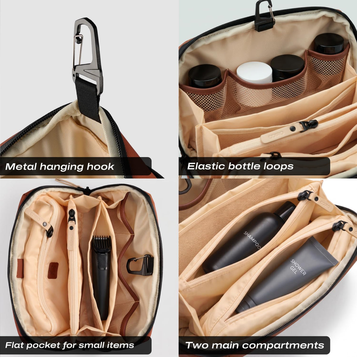 C Coiro Travel Toiletry Bag for Men and Women, Upright or Hanging Dopp Kit