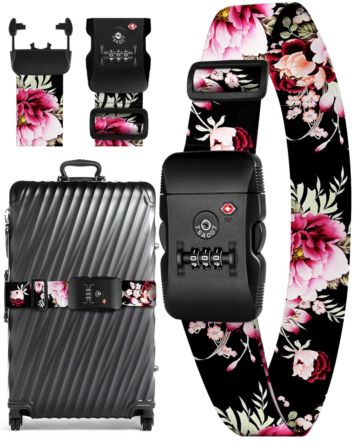 Slohif Luggage Straps TSA Lock for Suitcases - Travel Belt TSA Approved Accessories Luggage Identifiers Carry On Bag with Buckle Nylon Adjustable Band for Add a Bag Butterflies